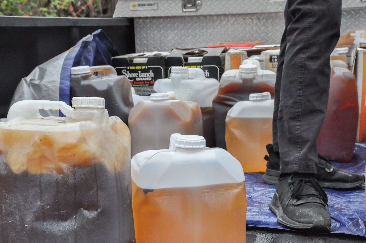 cooking oil collected at the Gobble Grease Toss