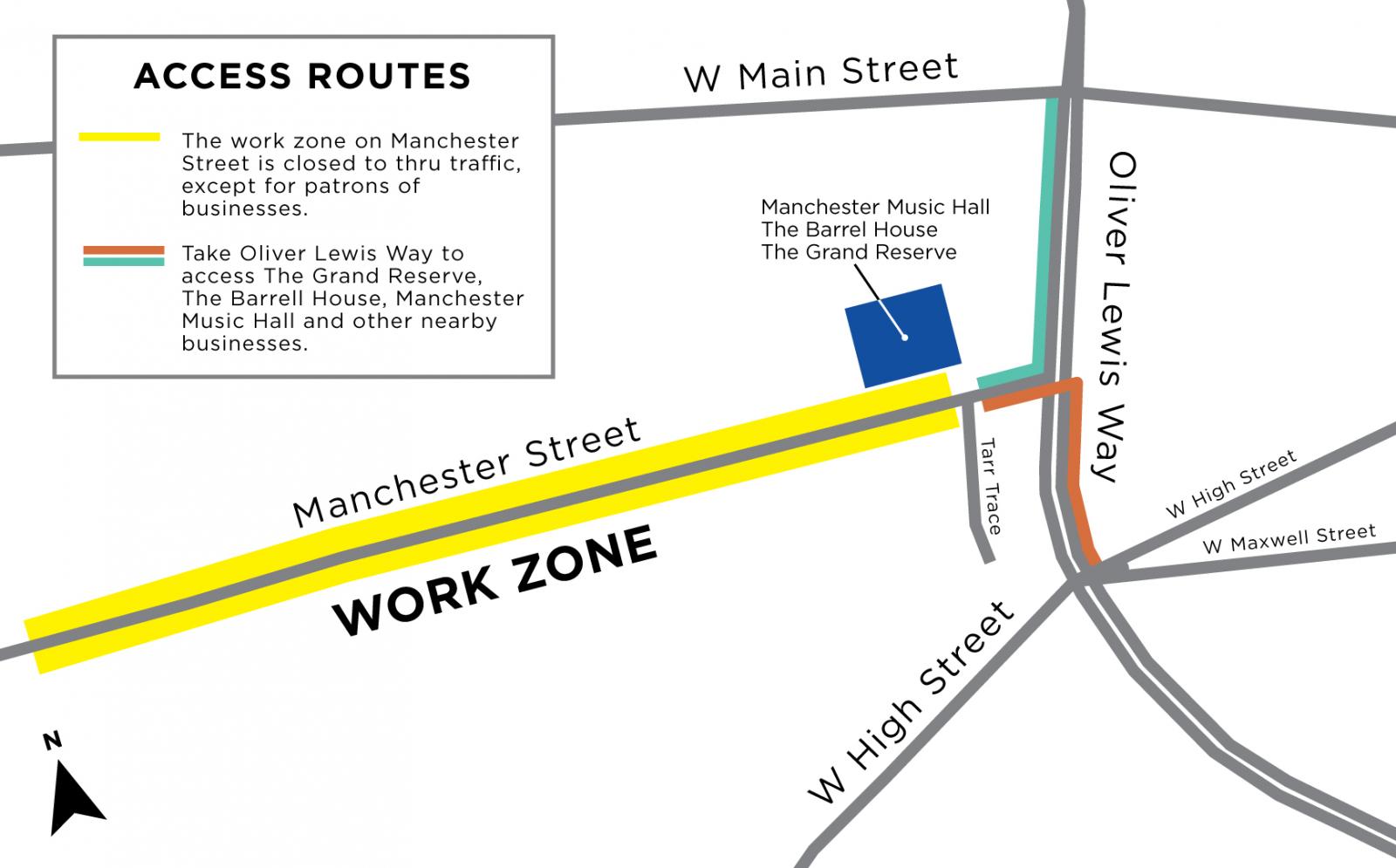 detour route to reach Manchester Street businesses