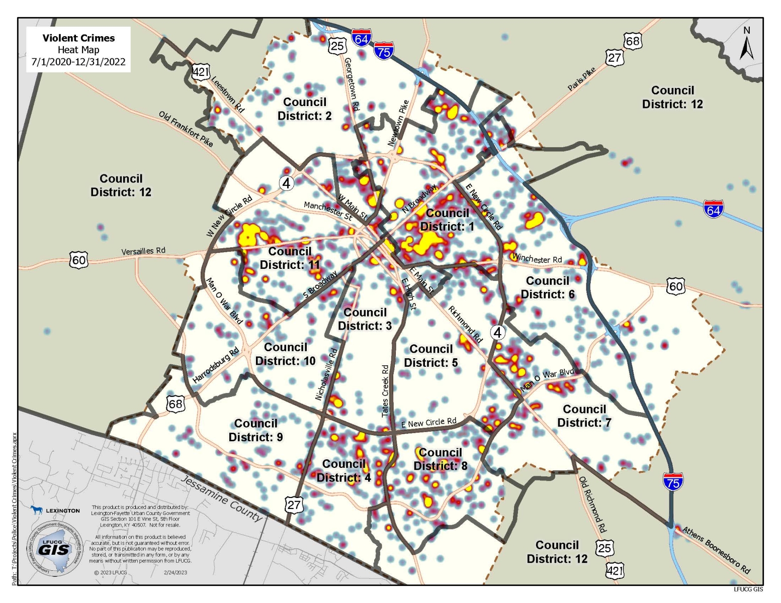 Violent Crime Heat Map by Council District