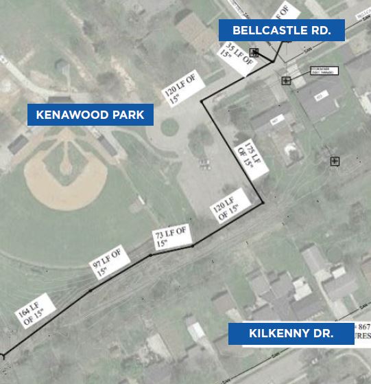 map of new storm sewer line near Kenawood Park