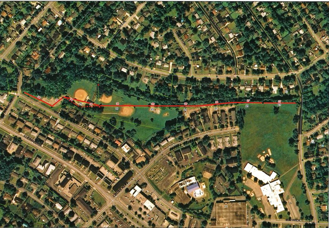 map of sanitary sewer line running through Wolf Run Park