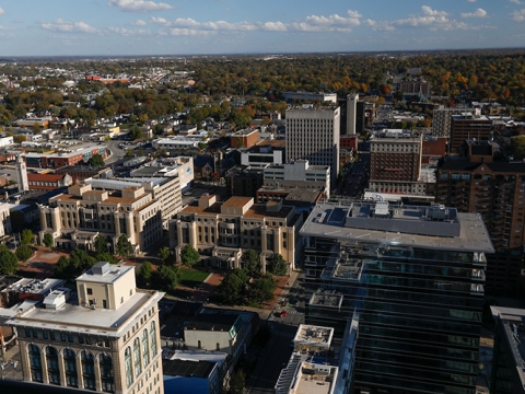 An aerial photo of downtown Lexington. 