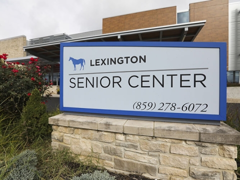 Monument sign saying Lexington Senior Center in front of facility