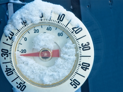 Cold weather thermometer with snow on top
