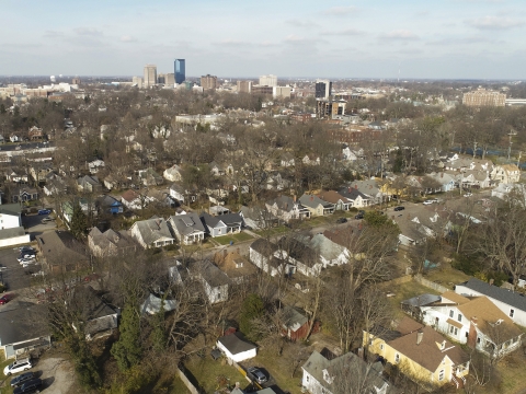 aerial view of downtown and neighborhoods of Lexington, Kentucky