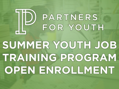 Graphic that reads "summer youth job training program open enrollment"